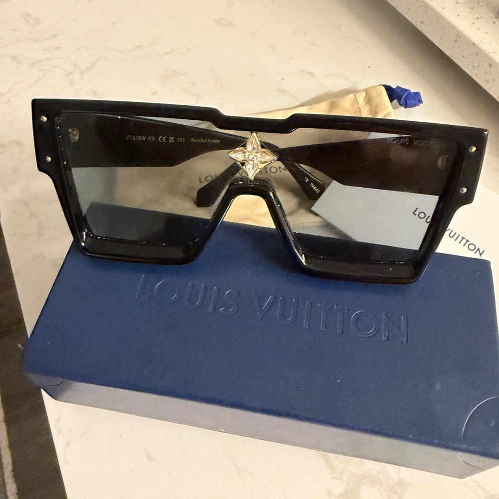 Louis Vuitton Black Shield Sunglasses with Gold Accents - Picture 8 of 13